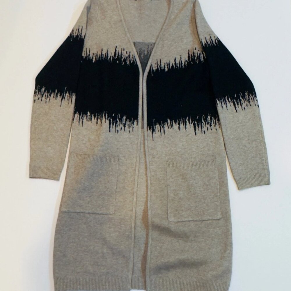 Women’s Small Grey Black Cotton Cardigan Sweater Lightweight Open Front